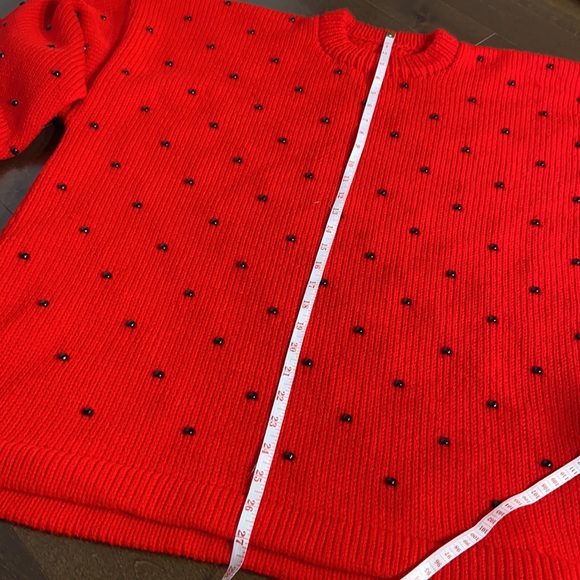 Oversized Handmade Red Knit Crewneck Sweater with Beads - Picture 9 of 12